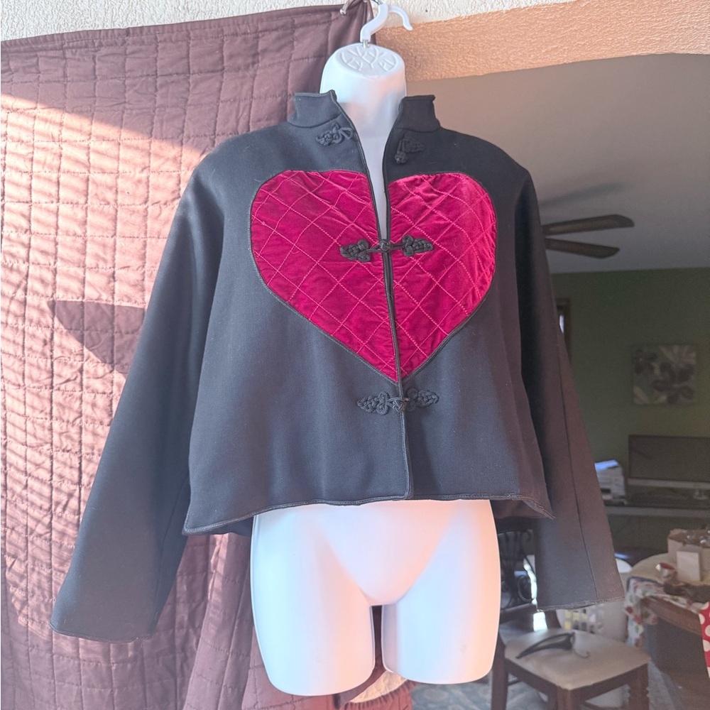 VINTAGE Virgin Wool Moschino Black Jacket with Red Heart Accent